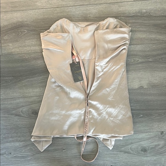 House of CB Jasmine oyster gray Elegant Strapless mini Dress L - Picture 3 of 6